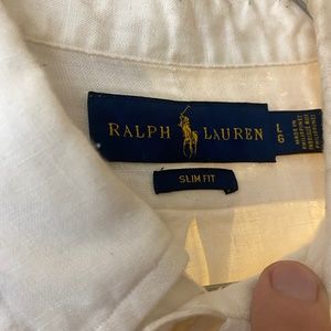Polo Ralph Lauren slim fit white linen dress shirt size Large L